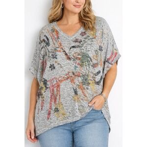 Inoah USA Abstract Print Top Womens XL Oversized Tunic VNeck Dolman Stretch Boho